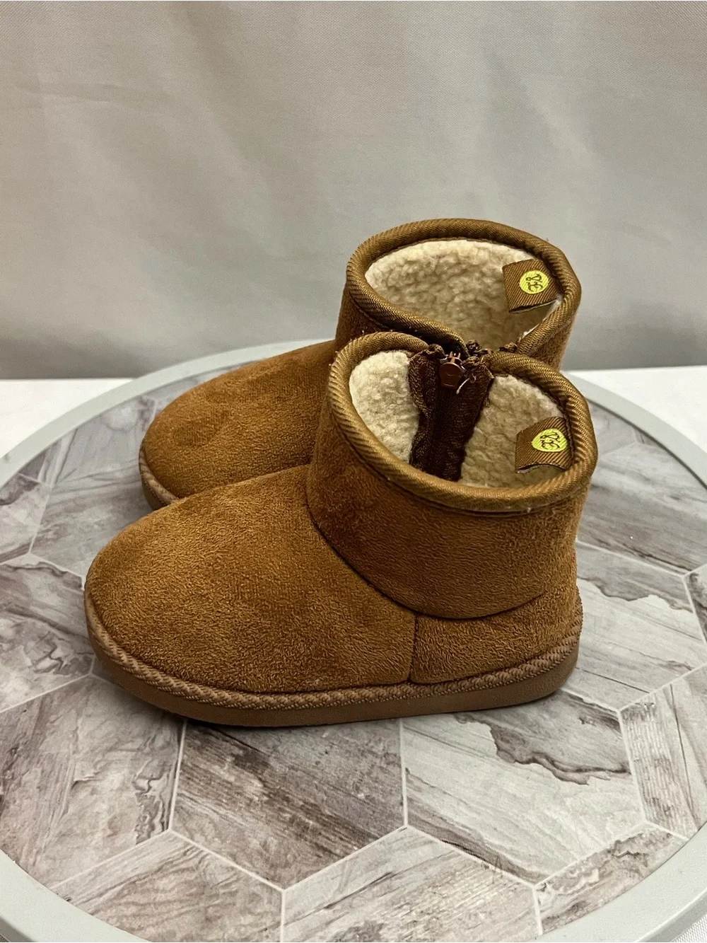 First Steps Toddler Girls Brown Faux Suede Sherpa Lined Ankle Boots Size 5